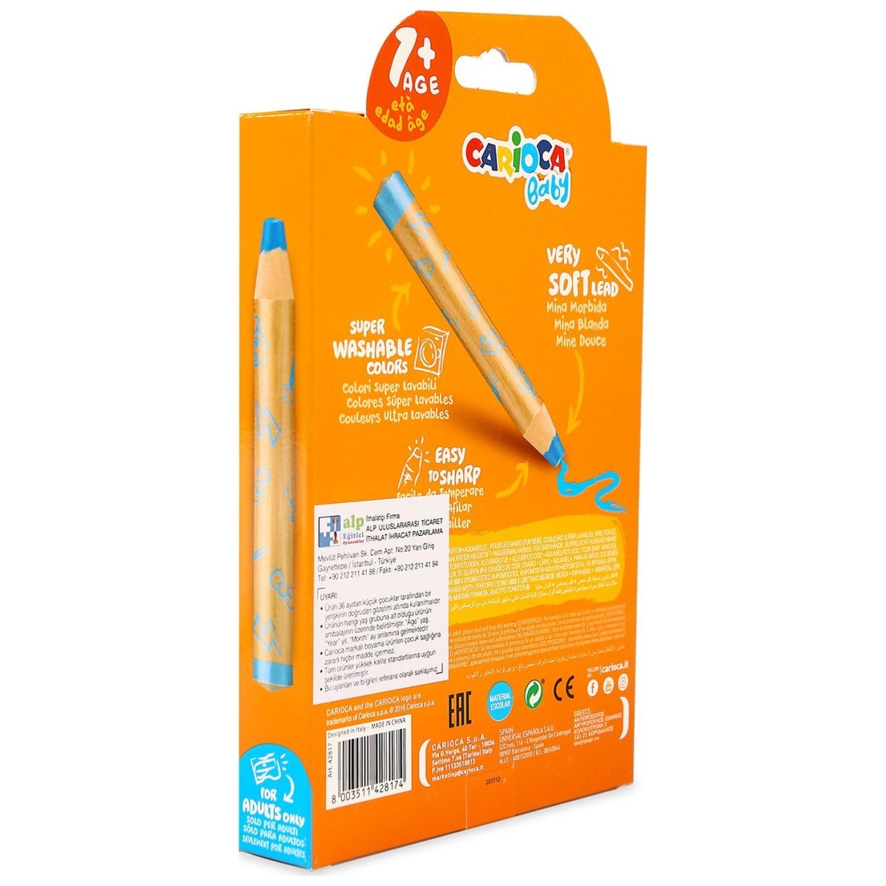 Carioca Baby Jumbo Ahşap Gövdeli 3'ü 1 arada Boya Kalemi 6'lı - 42817